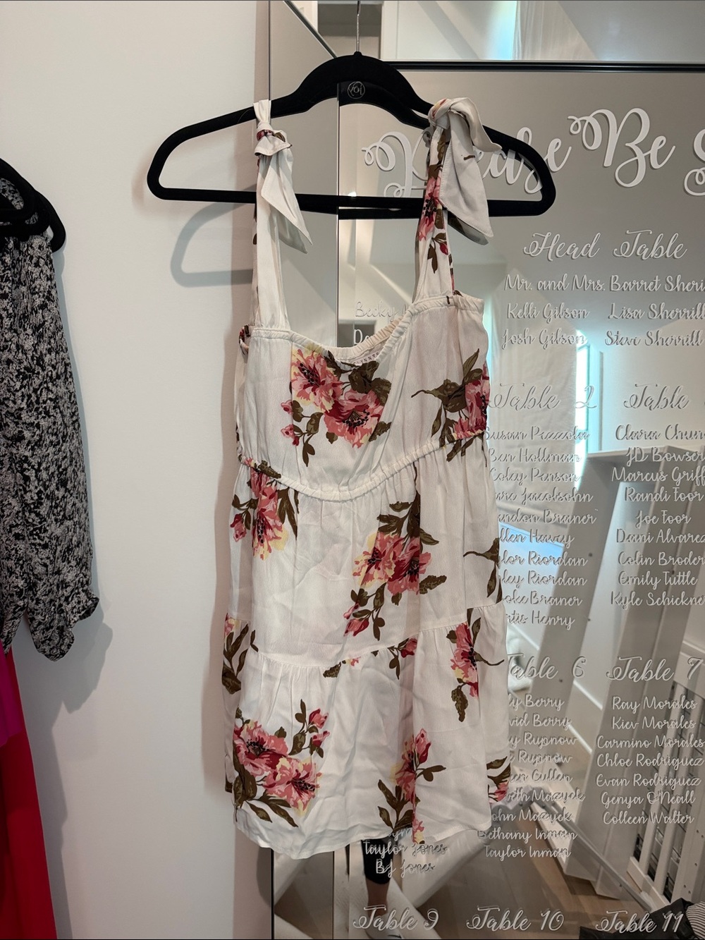 Flynn Skye White Floral Tie-Shoulder Sundress with Pink Blooms